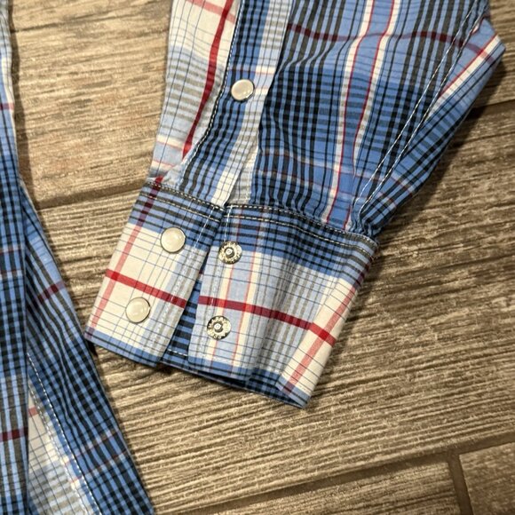 Cody James Western Shirt Mens Large Red White Blue Plaid Pearl Snap Cowboy Rodeo - Picture 5 of 9